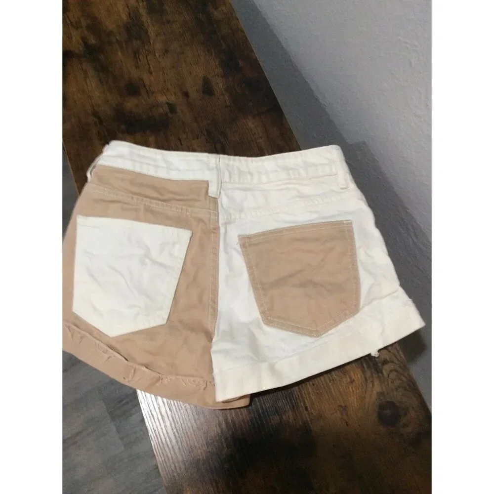 PacSun Pieced Design Cinnamon/Beige Color-block Mom Shorts Size 23 VNC